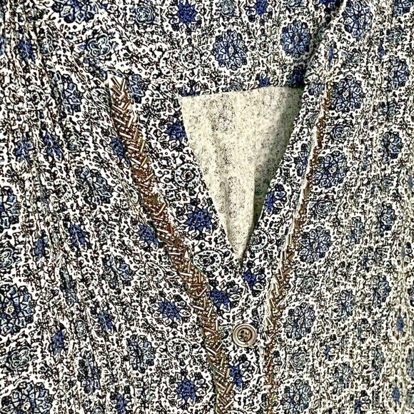 Beaded Embellished Blouse Top‎ Womens 3X Rayon Boho Flowy Floral Long V-Neck - Picture 2 of 11